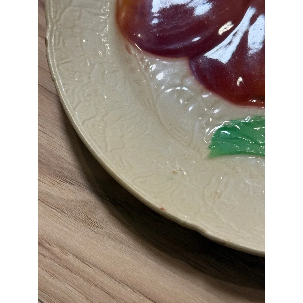 St. Clement Vintage Majolica Fruit Plates Set of 3 Made in France AS IS 1920s